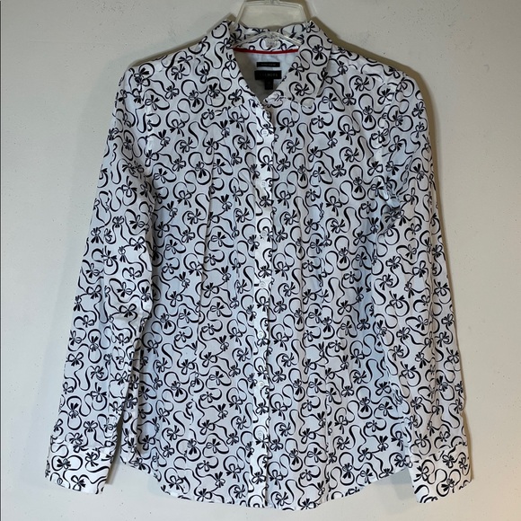 Talbots Tops - NEW! Talbots Wrinkle-Resistant Black & White Ribbon Print Shirt. 10.